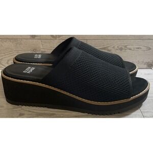 Eileen Fisher Kori Knit Black Stretch Slip On Wedge Sandals Women's Size 8.5